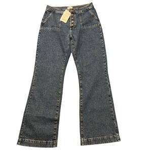 NWT Sezane Tommy Blue‎ Denim Wide Leg Jeans High Rise Button Fly Size 46